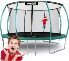 Lauko Trampolinas 435cm su Apsauginiu Tinklu, Metalinėmis Kopėčiomis, Didelis Trampolinas, Apvalus Trampolinas Vaikams, Sodo Trampolinas
