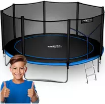Lauko Trampolinas 435cm su apsauginiu tinklu ir kopėčiomis, didelis trampolinas sodui, apvalus trampolinas su apsauginiu tinklu, trampolinas kieme