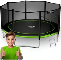 Lauko trampolinas 435 cm su apsauginiu tinklu ir kopėčiomis, didelis trampolinas, sodo trampolinas su apsauginiu tinklu, lauko šokinėjimo trampolinas
