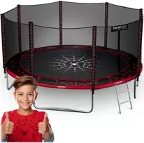 Lauko batutas 435 cm su apsauginiu tinklu ir kopėčiomis, didelis batutas, batutas kieme, batutas vaikams