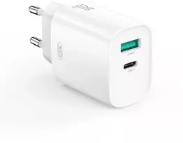 XO sieninis įkroviklis CE29 PD 20W 1x USB-C 1x USB baltas + laidas USB-C - USB-C