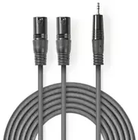 „Nedis“ subalansuotas garso kabelis 2x XLR 3 kontaktų (M) - 3,5 mm lizdas (M) 3,00 m, tamsus pjūklo dantų raštas