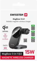 SWISSTEN FOLDING WIRELESS Qi2 CHARGER MagBase 3in1 Juodas (MagSafe compatible)