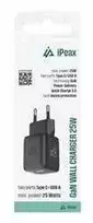iPEAX GaN sieninis įkroviklis 25 W (USB-C + USB-A), Juodas