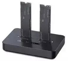 „Gembird DD2-U3M2“ darbalaukio dviejų diskų USB Type-C M.2 NVME (ir SATA) SSD prijungimo stotelė, juoda