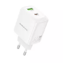 Borofone Wall charger BN30 Cargador GaN – USB + Type C – QC 3.0 PD 45W baltas