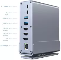 Gembird A-CF-COMBO15-01 USB Type-CF 15-in-1 daugiaportis adapteris (USB šakotuvas AF-jungtys v.2x2 + v.3x3, Type-CF + HDMIx2 + DisplayPort + PD + kortelių skaitytuvas + GigaLAN + 3,5 mm garso jungtis), pilkas
