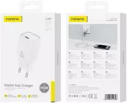 FONENG sieninis įkroviklis EU69 PD 20W 1xUSB-C Baltas