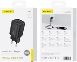 FONENG sieninis įkroviklis EU69 PD 20W 1xUSB-C Juodas