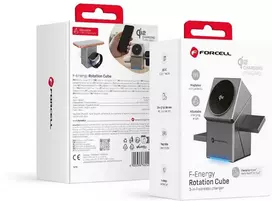 Belaidis įkroviklis Forcell F-Energy 3in1 Rotation Cube Qi2, suderinamas su MagSafe (F-06), sidabrinis