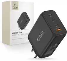 Tech-Protect NC240W-GAN 4-port laidinis įkroviklis PD 240W / QC3.0 juodos spalvos