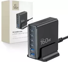 Tech-Protect DC160W-GAN 6-Port stalinis įkroviklis PD 160W / QC3.0 juodos spalvos