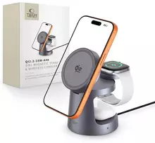 Tech-Protect QI2.2-25W-A48 3in1 magnetic MagSafe belaidis įkroviklis pilkos spalvos