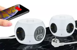 Ilgintuvas su USB lizdais/belaid. įkrov. Mini Cube Electraline 3-v./1.5m/3x1.5mm2