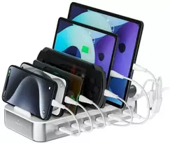 4smarts Team 100W 5xUSB-C įkrovimo stotelė su 6 laidų komplektu sidabrinė