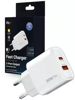 Greitojo įkrovimo įkroviklis FIT2 K20 20W su USB-C PD ir USB-A QC, baltas