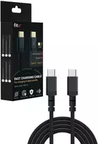Greitojo įkrovimo laidas FIT2 WS003 USB-C į USB-C 60W 1m pintas, juodas