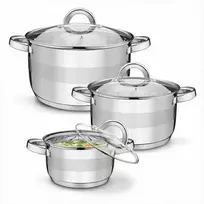 Nerūdijančio plieno puodų rinkinys universaliam gaminimui, tinkamas indukcijai, plaunamas indaplovėje, 3 dydžiai 16 cm 20 cm 24 cm, virtuvės indų komplektas