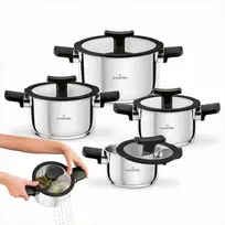 Starke Pro Nerūdijančio plieno puodų rinkinys su dangčiais indukcinėms kaitlentėms, 8 dalių įvairių dydžių indų rinkinys, virtuvės puodų komplektas, indaplovėje plaunami puodai