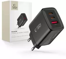 Tech-Protect NCA65W-GAN 3-PORT laidinis įkroviklis PD 65W / QC3.0 juodos spalvos