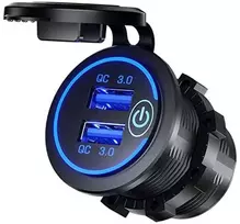 Carmotion Lizdas įkrovimui įmontuojamas 2x USB QC 3.0 su jutiminiu jungikliu ir apšvietimu
