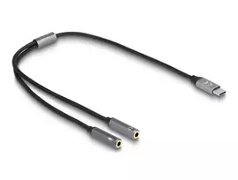 Delock Headset Adapteris USB Type-C™ Stecker DAC 24 Bit - / 96 kHz Hi-Res zu 2 x 3,5 mm 3 Pin Klinkenbuchse