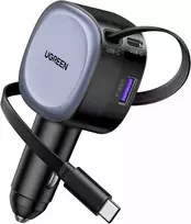 UGREEN 75 W ištraukiama automobilinė USB‑C / USB A įkroviklis su 75 cm C kabeliu, 3 lizdai, EC601