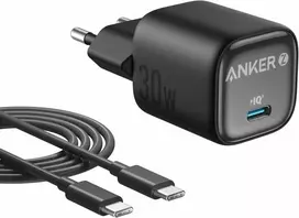 Anker 30 W GaN USB-C sieninis įkroviklis su 0,9 m USB-C laidu, juodas