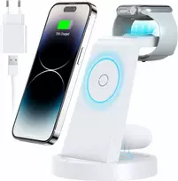 KLiHD 3‑in‑1 belaidė įkrovimo stotelė Phone telefonams, iWatch ir Pods, 18 W, balta