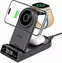 SwanScout 4‑in‑1 magnetinė belaidė MagSafe įkrovimo stotelė su laikrodžiu, 18 W, S10008