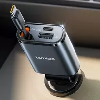 Lamicall automobilinis USB įkroviklis 50W su ištraukiamu USB-C laidu, 3 jungtys, PT-47