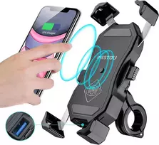 iMESTOU belaidis ir USB motociklo telefono laikiklis su Qi greitu įkrovimu 15W, montavimas ant vairo/lango, modelis M11A