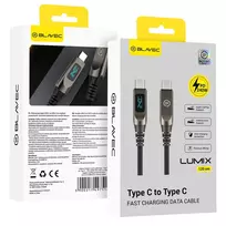 Blavec Kabelis Lumix pleciony – Typ C į Typ C – PD 240W 5A LED ekranas 1,2m Apple CarPlay/Android Auto (CLU-CC5BG12)