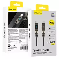 Blavec Kabelis Lumix pleciony – Typ C na Typ C – PD 100W 5A LED ekranas 1,2 metra Apple CarPlay/Android Auto (CLU-CC5BG12)