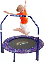 NUKied vaikų trampolinas, sulankstomas, Ø 91,5 cm, su putplasčio rankena ir apsaugine danga, mėlynas, YL-TJ-3601-GC