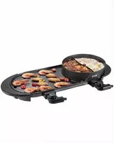 Elektrinis puodas su kepsnine, 2200W 2-in-1 bedūmis korėjietiško stiliaus BBQ Shabu Shabu puodas, dvigubas temperatūros valdymas, neprideganti keptuvė 1-6 asmenims, elektrinis grilis su puodu, stalo kepsninė