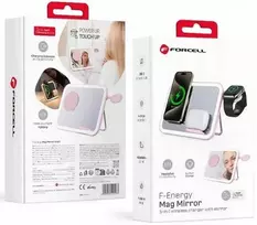 Forcell F-ENERGY Mag Mirror 3 in 1 15W belaidis įkroviklis, suderinamas su „MagSafe“ / „Apple Watch“ / „Samsung Watch“ / „Airpods“, rožinis