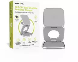 Mobile Origin 3 viename Qi2 25W itin plonas sulankstomas įkroviklis PW36, suderinamas su MagSafe, sidabro spalvos