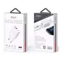 YESIDO WALL CHARGER YC32 PD 20W QC3.0 USB-A+C Baltas
