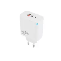 Telforceone Maxlife MXTC-09-65ACC GaN PD QC charger 2x USB-C 1x USB 65W baltas