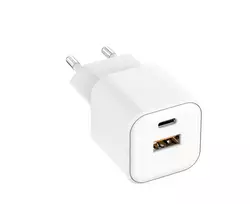 Telforceone Setty wall charger USB-A + USB-C 20W LSGaN-AC-200 baltas