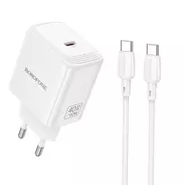 Borofone Įkroviklis jungiama į tinklą BN33 Fuente GaN Typ C – QC3.0 PD 40W su cable Type C to Type C baltos spalvos