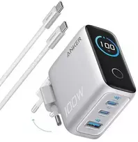 Įkroviklis Anker 100W, 3 Ports, Smart Ekranas (baltas) su 1.5 m. kabeliu