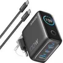 Įkroviklis Anker 100W, 3 Ports, Smart Ekranas (juodas) su 1.5 m. kabeliu