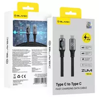 Blavec Cable Zumi braided – Type C to Type C – PD 60W 3A LCD display 1 metre Apple CarPlay/Android Auto (CZU-CC3B10) juodos spalvos