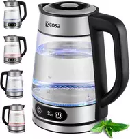 Ecosa stiklinis elektrinis virdulys su temperatūros reguliavimu, 1,8 l, 2200 W, nerūdijančio plieno korpusas, LED ekranas
