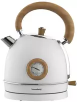 Virdulys, Elektrinis virdulys su termometru, nerūdijančio plieno, baltas su mediena, 1,8 l, 1850–2200 W, klausberg, KB-9007