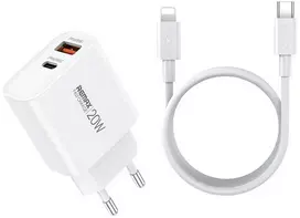 Įkroviklis Remax RP-U120 20W USB-C/USB-A + USB-C to Lightning cable 1.0m baltas