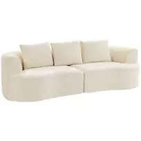 3-vietė sofa, 260 cm Šenilinė sofa su plačia sėdimąja dalimi, spyruoklinė pagalvė, didelio tankio putplastis, 3 pagalvėlės, kreminės baltos spalvos