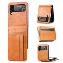 For Samsung Galaxy Z Flip 4 5g Flip3 Flip 2 Flip 1 Wallet Function Leather Bag Case Shockproof Full Protection Cover For Galaxy Z Flip 4 chaki
